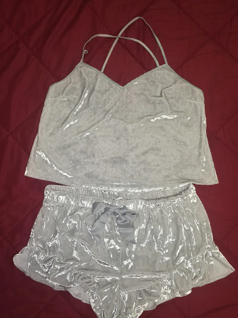 Victoria's Secret Silver Velvet Shine Cami & Shorts Sleep Set
